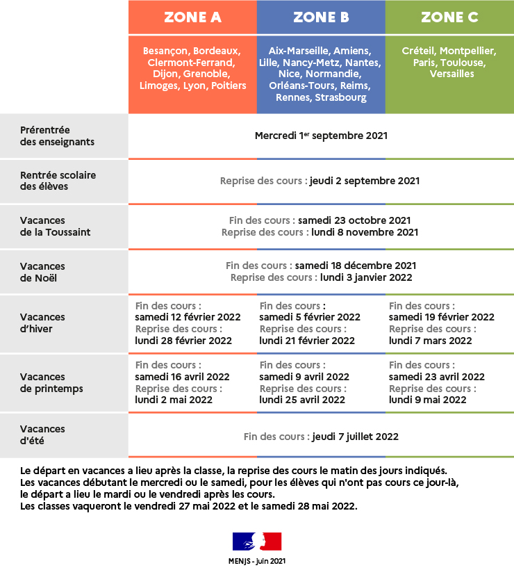 calendrier scolaire 2021 2022 73569