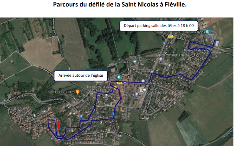 Parcours defile StNicolas Fleville2021